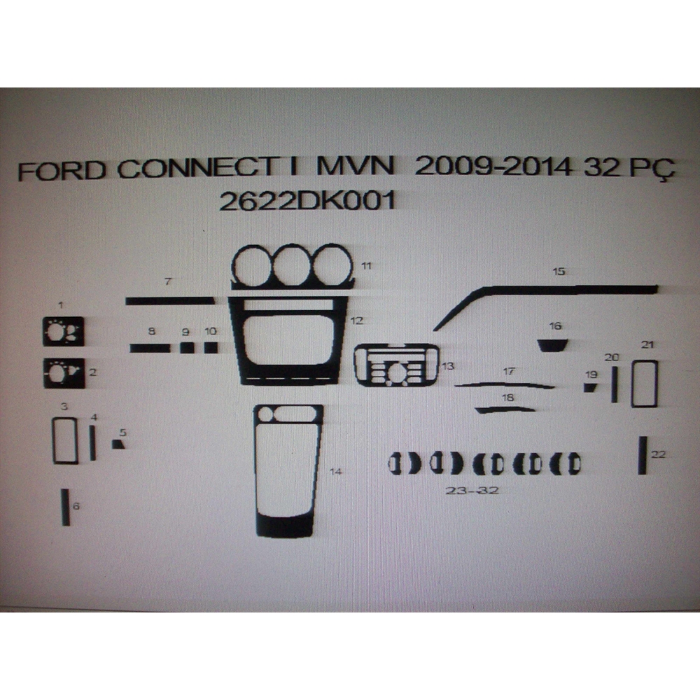 Ford Connect 2009 ve 2014 Arası 32 Parça Torpido Maun Kaplama (Renk Maun)