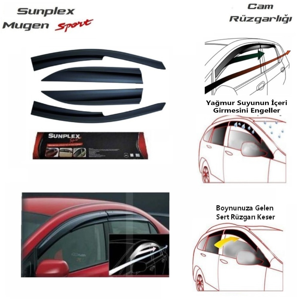 Honda Cıvıc 2007 ve 2012 Arası Mugen Sport Style Cam Rüzgarlığı Ön Arka Takım 4'lü