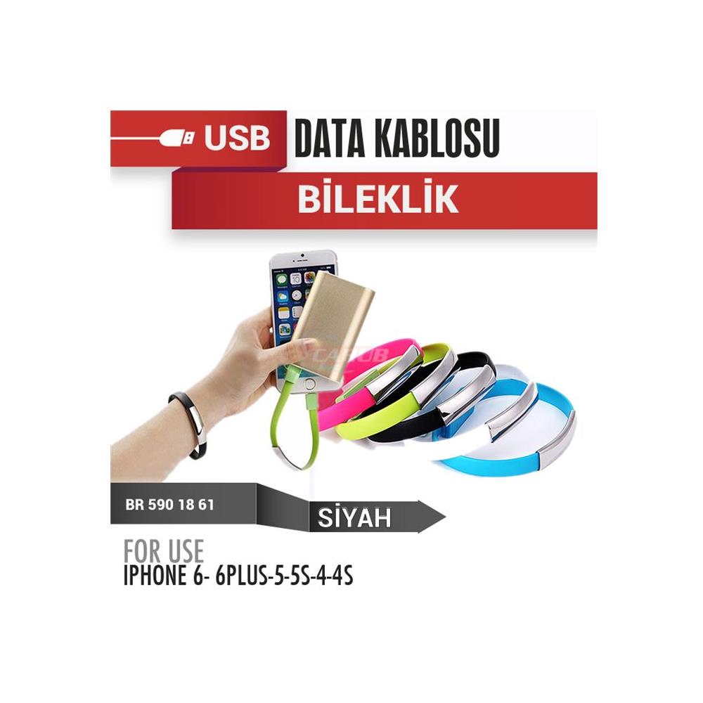 Şarj USB Data Bileklik 12V Iph5-5S-6 Siyah