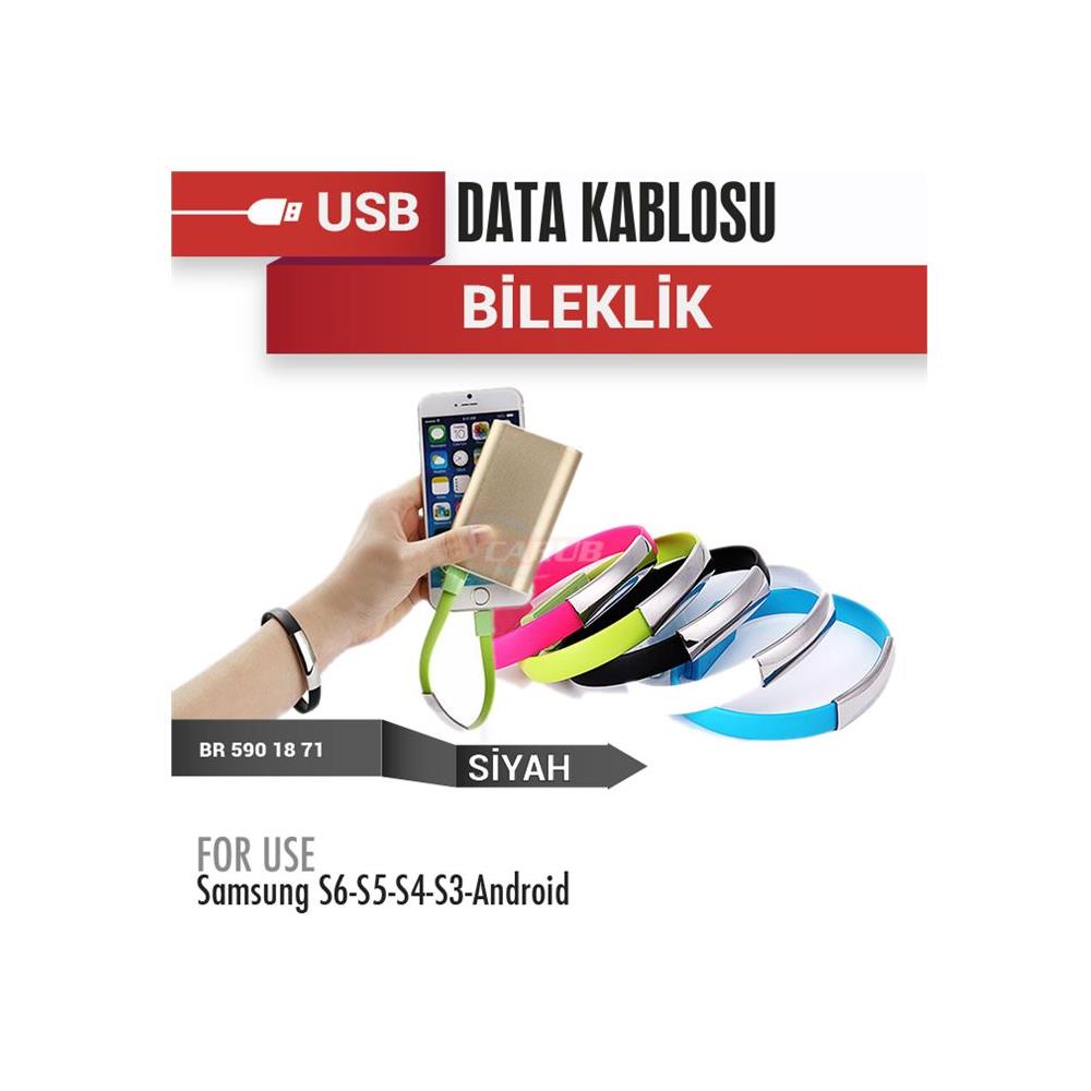 Şarj USB Data Bileklik 12V Galxy S6-S Siyah