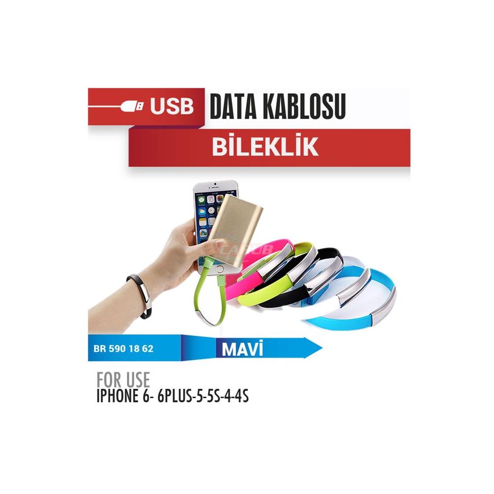 Şarj USB Data Bileklik 12V Iph5-5S-6 Mavi BR5901862
